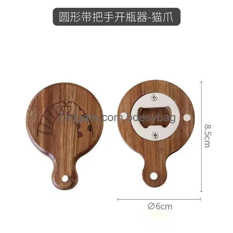 Openers Blank Diy Beech Wooden Round Shape Bottle Opener Coaster Fridge Magnet Decoration Beer Custom Logo Home Garden Kitchen Drop D Otlwb