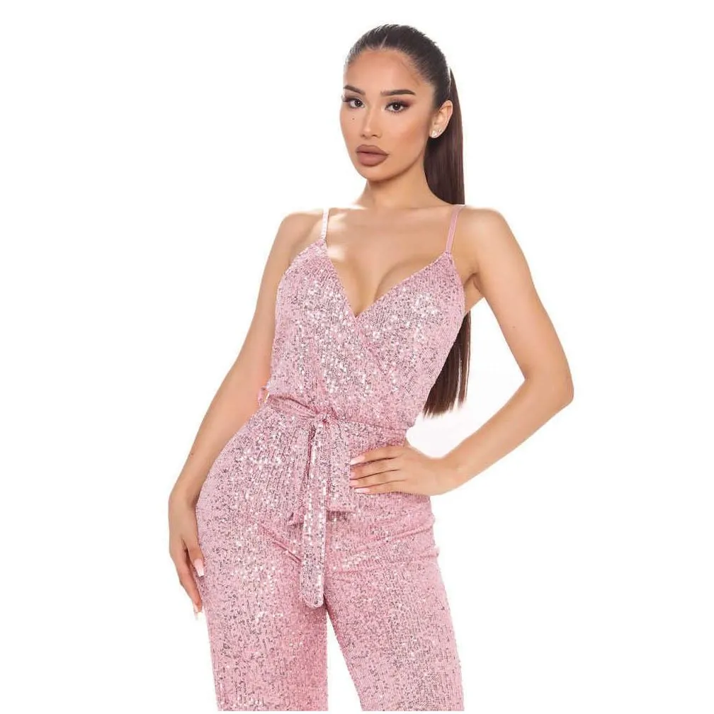 womens summer cut out tight rompers suspenders jumpsuit 2021 streetwear solid backless active wear skinny sequins jumpsuits