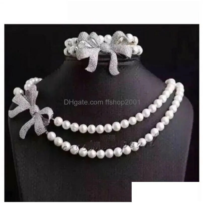 2 rows aaa 78mm akoya white pearl necklace 18 inch bracelet 758 beautiful buckle ring 240106