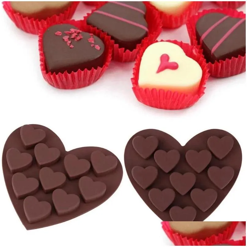 Baking Moulds 10-Cavity Diy Heart Shape Soap Mold Sile Chocolate Candy Mod Making Supplies For Cake Decoration Tool Drop Delivery Home Dhgbl