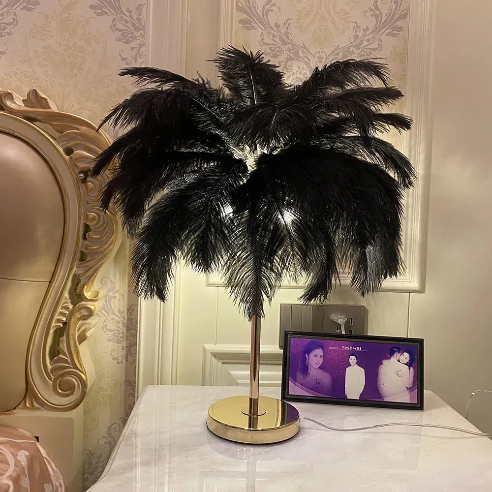Decorative Objects Figurines Touch Control Table Feather Lamp For Wedding Bedroom Decoration LED Desk With Feathers USB Power Rechargeable