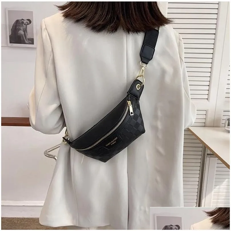 waist bags women packs wide strap crossbody chest bag female elegant plaid pu leather fanny ladies stylish 220902