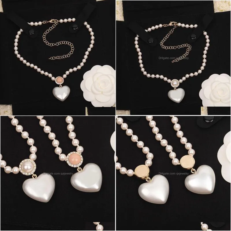 Bracelet, Earrings & Necklace 2022 Brand Fashion Jewelry Women Pearls Chain Party Light Gold Color Heart Choker White Pink Beads Luxu Dhuck