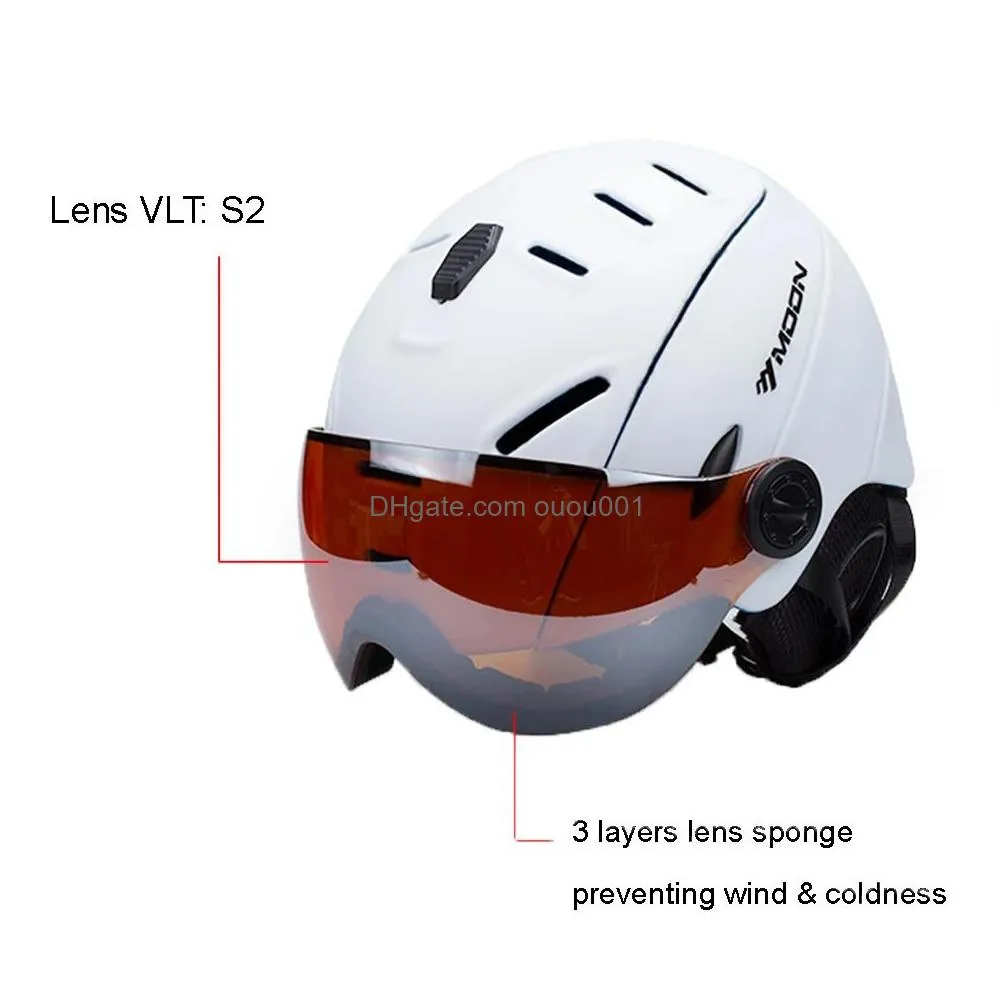 Ski Helmets 2-In-1 Visor Snowboard Helmet Detachable Snow Mask Anti-Fog Anti-Uv Integrated Goggle Shield Low Weight Adts Men Drop Del Dhqzf