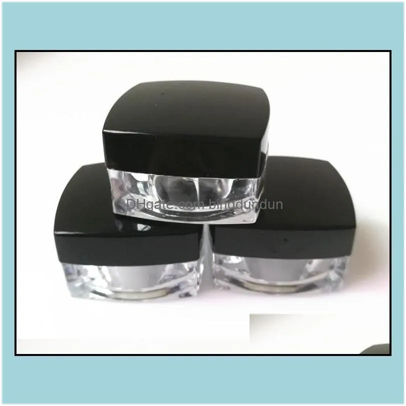 wholesale Packing Bottles 5Gram Plastic Jar Square Shape Clear Pot Black Cap Cosmetic Sample Eyeshadow Lip Balm Container Nail Art Piece Glitt