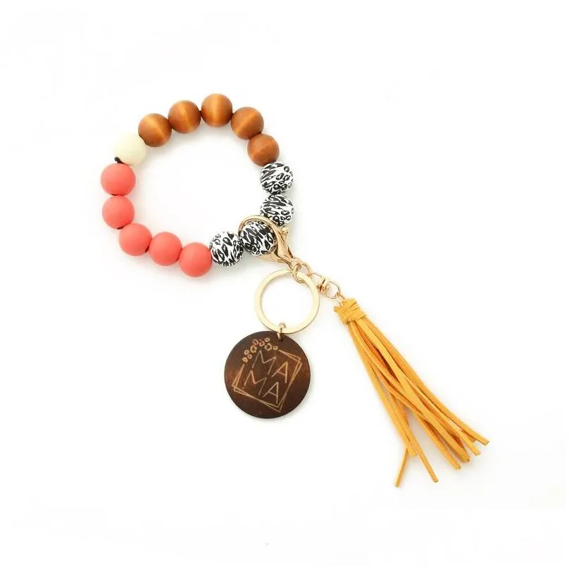 Party Favor Sile Keychain For Keys Tassel Wood Beads Bracelet Keyring Women Mticolor Fashion Keychains Drop Delivery Dhtt7