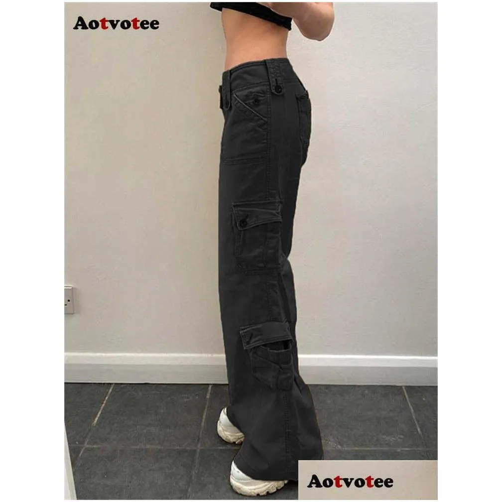 streetwear vintage wide leg jeans women new low waisted more than a pocket straight jeans fashion casual cargo jeans