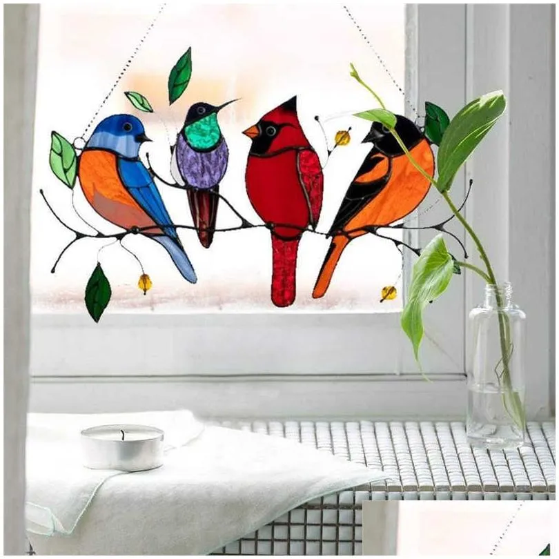 new mini pendant stained bird glass window hangings acrylic wall hanging colored birds decor room accessories scandinavian decor mot