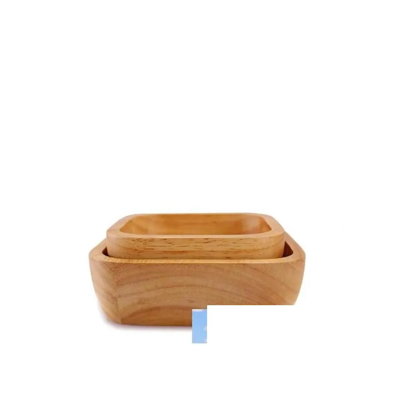 Brown Square Natural Wooden Bowl Durable Thicken Salad Bowls Fruit Meal Bread Salad Tableware For Home Kitchen 38xy CB1781598