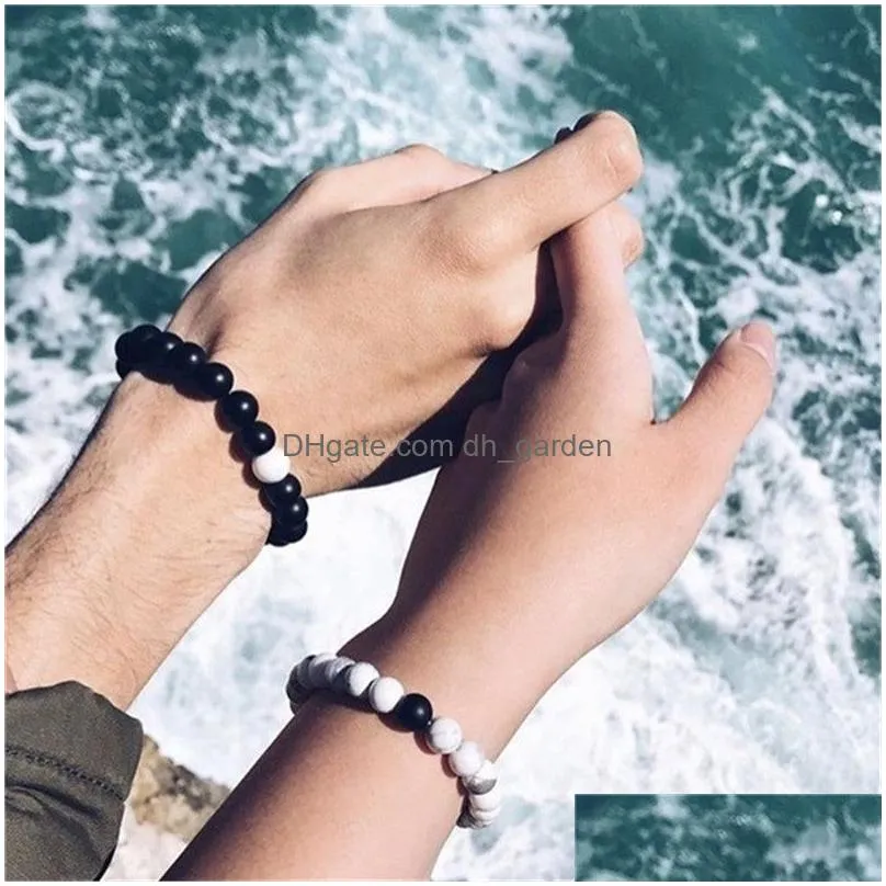 Beaded 2Pcs/Set Couple Distance Bracelet Natural Stone Strand Bracelets Homme Charm Yoga Jewelry Gifts For Women Men Best F Dhgarden Dhmnh