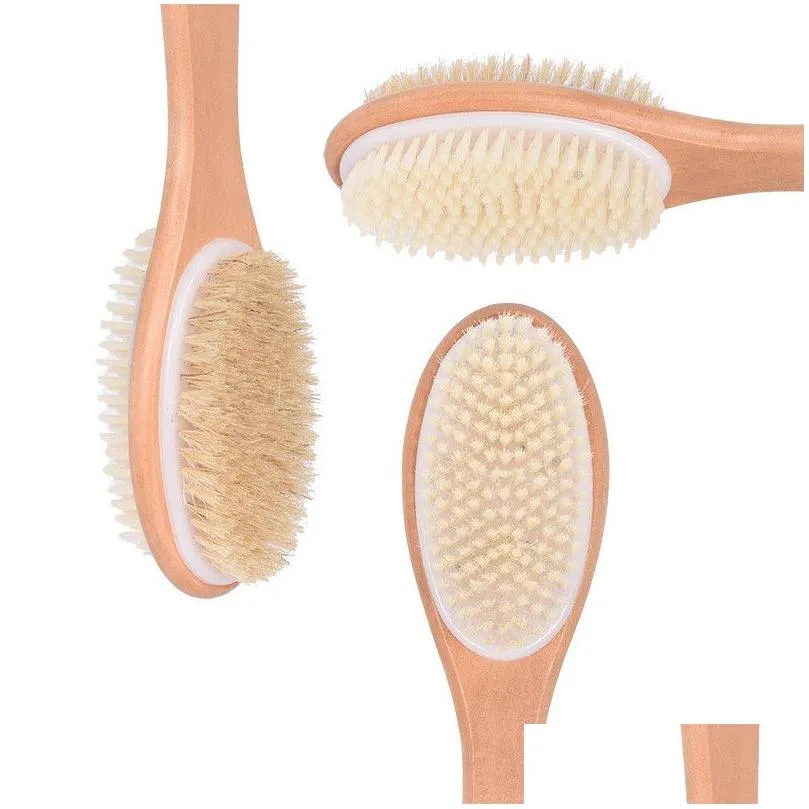 Bath Brushes, Sponges & Scrubbers Shower Brush With Soft And Stiff Bristles Dual-Sided Long Handle Back Body Exfoliator For Wet Or Dry Dhnty