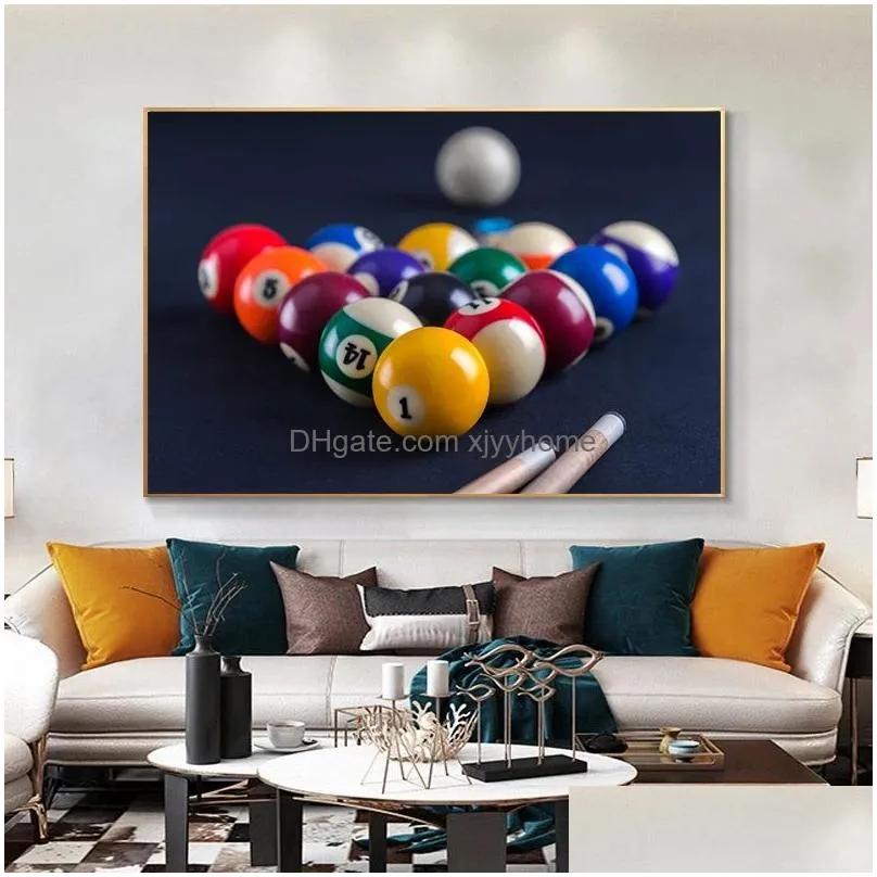 Paintings Blue Billiard Table With Balls Poster Canvas Painting And Prints Sports Wall Art Modern Picture Living Room Decor Cuadros Dr Dhzmt