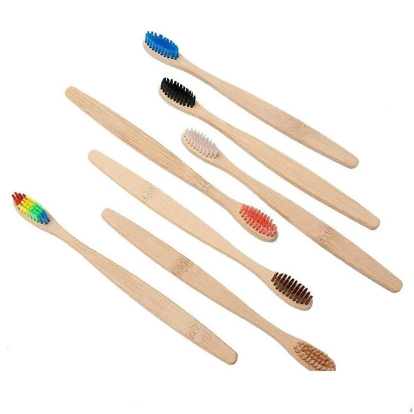 Disposable Toothbrushes Toothbrush Natural Bamboo Eco Friendly Soft Fiber Oral Cleaning Teeth Care Wood Handle Drop Delivery Home Gard Dhkpp