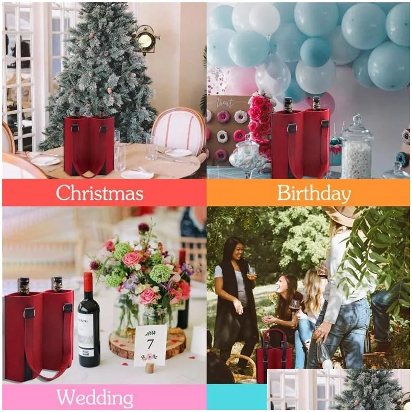 Packing Boxes Wholesale Wine Bottle Gift Bags Felt Carrier Tote Bag With Handle Packaging For Wedding Birthday And Dinner Party Festiv Dh8Bl