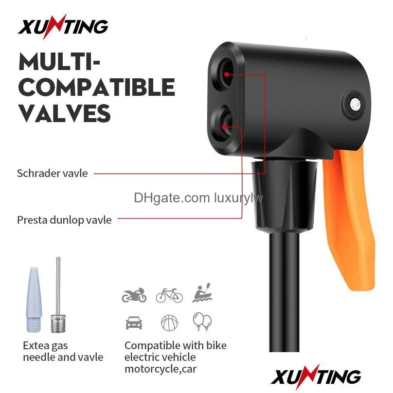 Bike Pumps Xunting Mini Foot Pump Max 140Psi Tire With Gauge Presta Schrader Vae Needle For Road Mountain Bicycle Drop Delivery Dhhwb