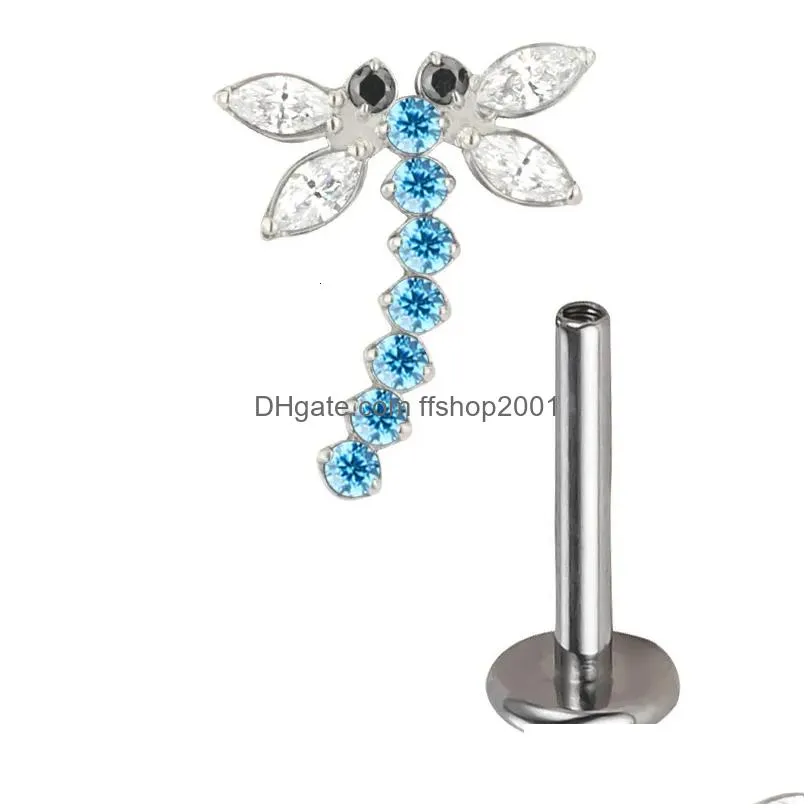 labret lip piercing jewelry astm 36 pierc dragonfly ear stud cz paved tops ring cartilage tragus earring helix body 230614