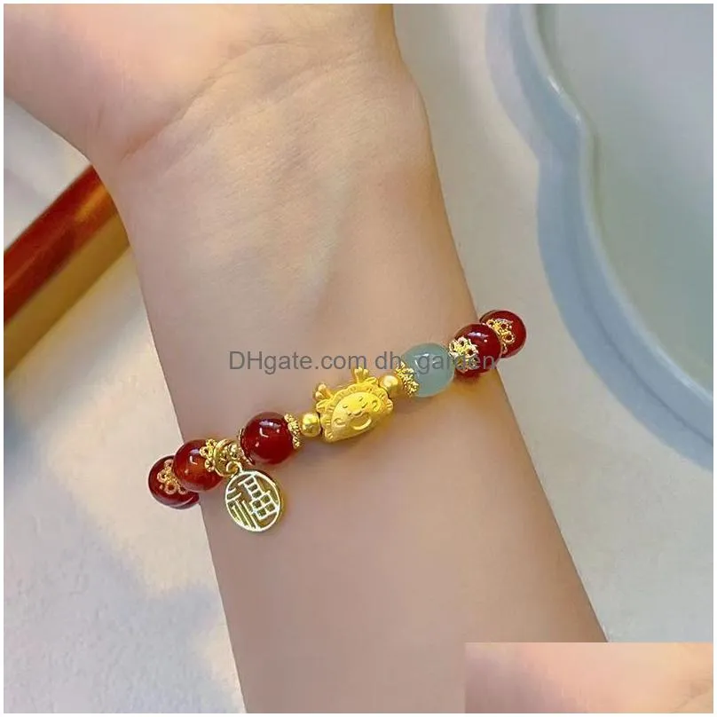 Beaded 2024 New Year Of The Dragon Imitation Bracelet Fu Brand Pendant Female Girlfriends Drop Delivery Jewelry Bracelets Dhgarden Dhjyd