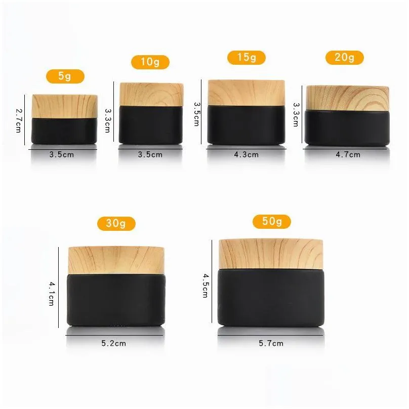 Packing Bottles Wholesale Mini 5G-50G Black Frosted Glass Jar Cream Round Cosmetic Jars Hand Face Bottle With Wood Grain Er Drop Deliv Dh0Zc