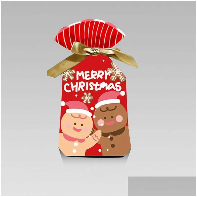 new 10pcs cartoon xmas candy gift bags kids cookie sweet plastic drawstring bag christmas decorations for home new year party 2023