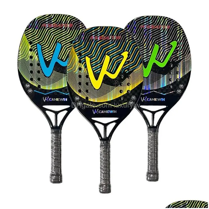 Tennis Rackets In Stock 3K 12K Camewin Fl Carbon Fiber Rough Surface Beach Racket With Er Bag Send Overglue Gift Presente Drop Delive Dhcgf