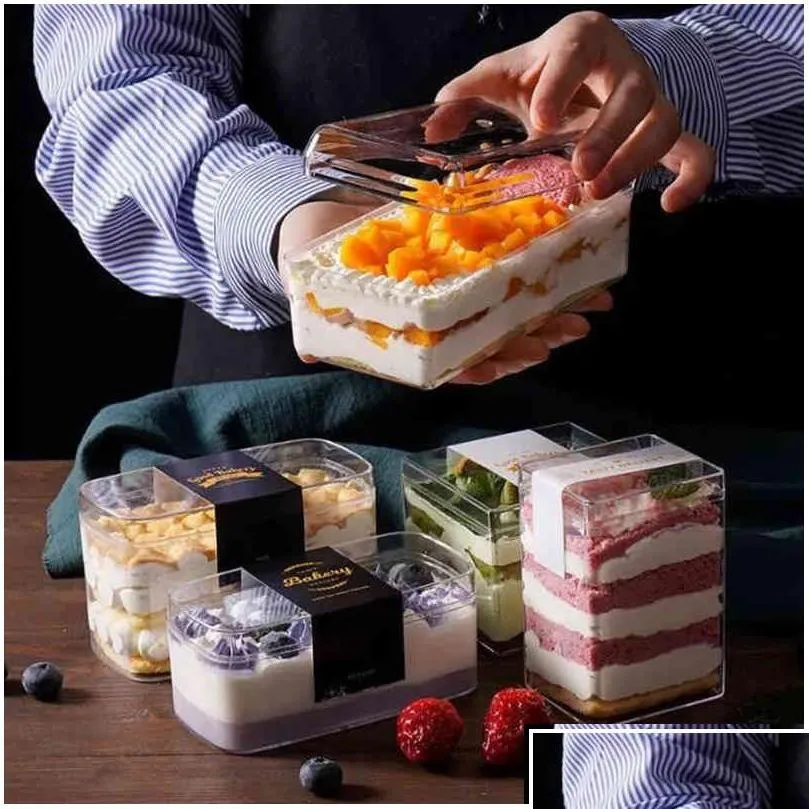 Other Home Garden Square Oval Transparent Cake Box Disposable Clear Mousse Cheese Tiramisu Dessert Baking Biscuits Food Grade Plasti