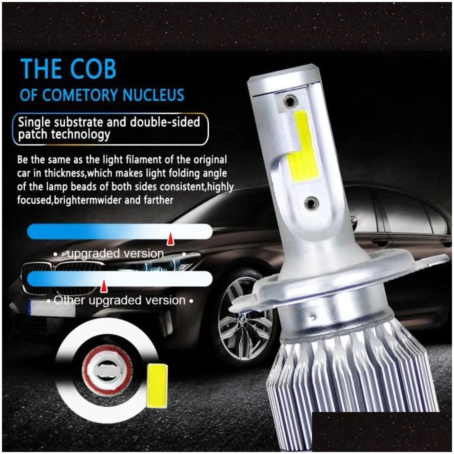 2PCS C6 Car LED Headlights 72W 7600LM 6000K COB Auto Headlamp Waterproof H4 H7 H11 9004 9005 9006 9007 Super Bright Lamp Fog Light