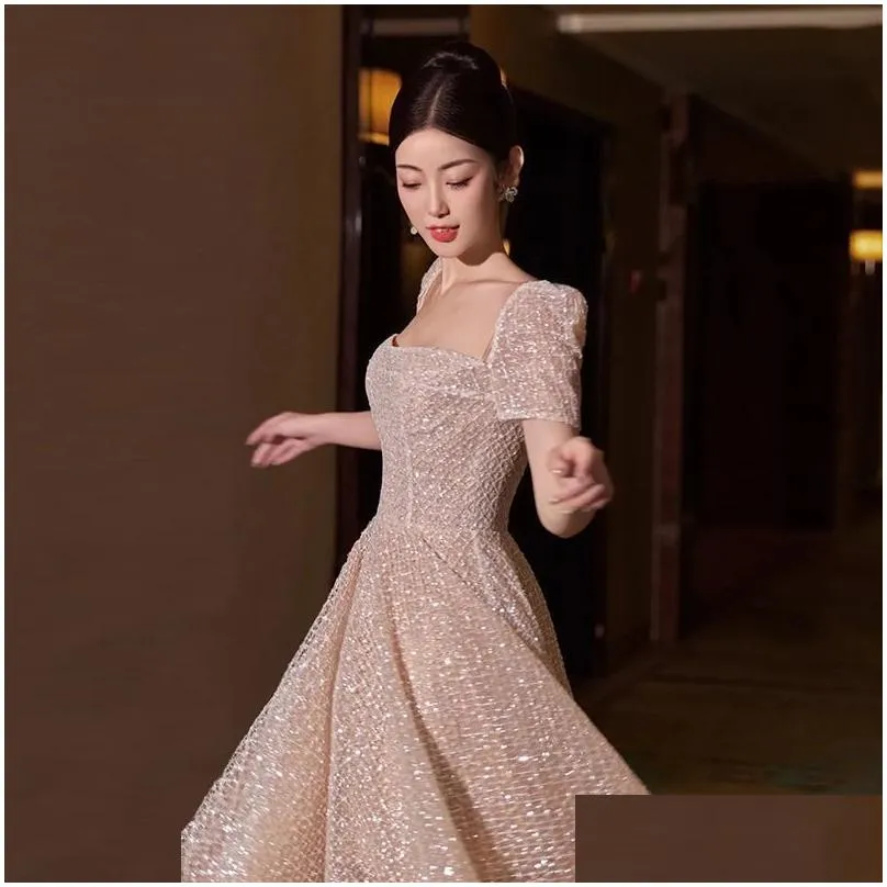 A-Line Wedding Dresses 2024 Luxury Princess Plus Size Fl Lace Shiny Gown Short Sleeves Square Neck Bridal Gowns Floor Length A Line Ar Ot0Mu