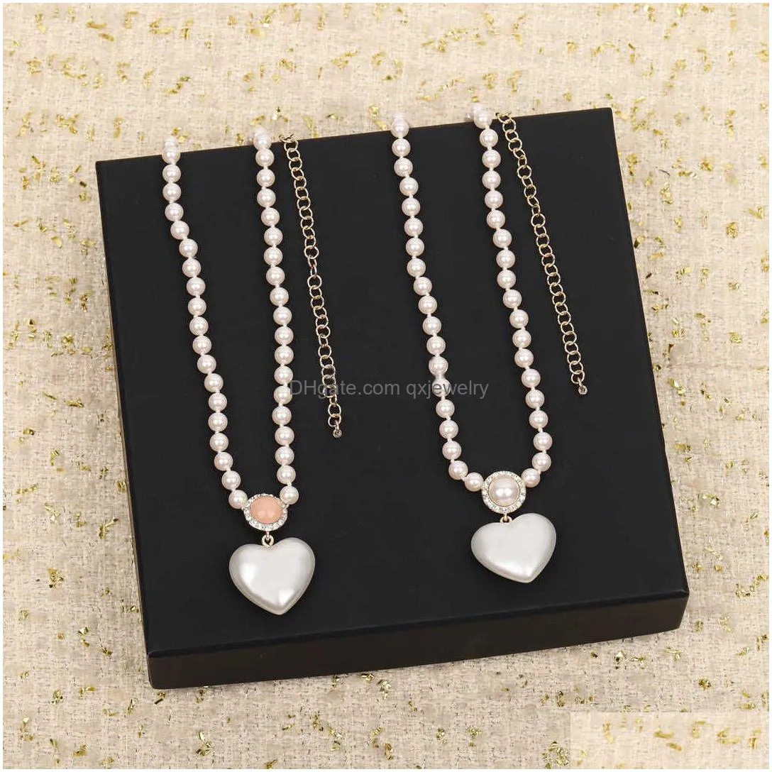 Bracelet, Earrings & Necklace 2022 Brand Fashion Jewelry Women Pearls Chain Party Light Gold Color Heart Choker White Pink Beads Luxu Dhuck