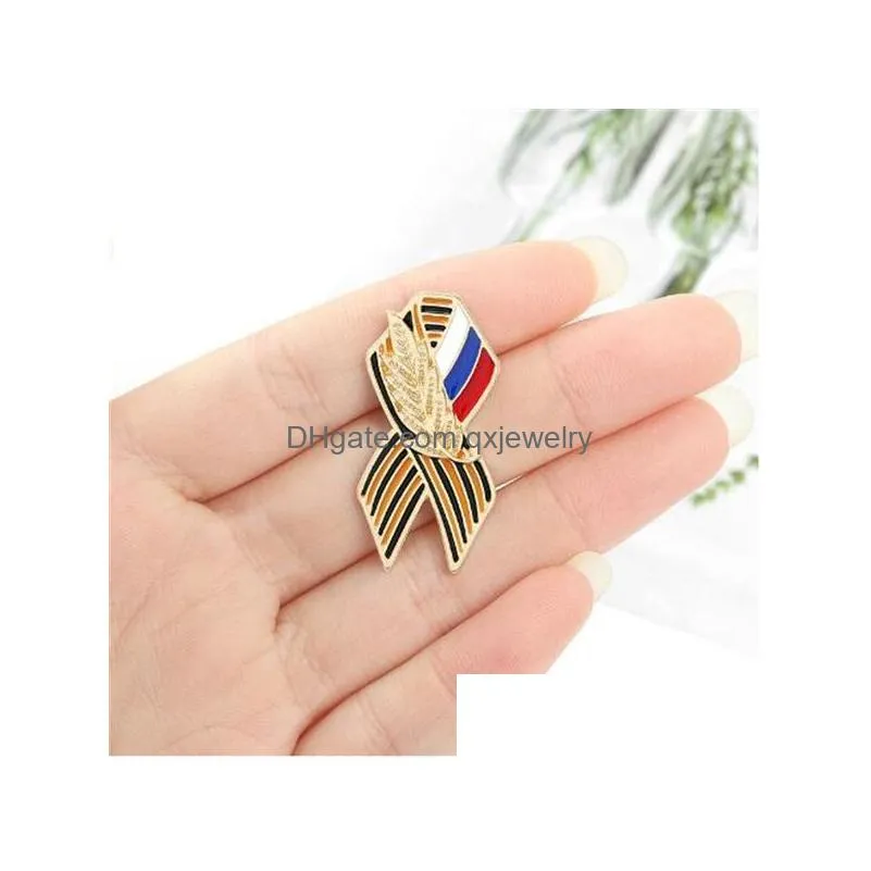 Pins, Brooches Brooch Ribbon Sign Badge With Russian Flag Saint George Victory Day Lapel Pin Festive History Memory Symbol Pins Gc135 Dhslr