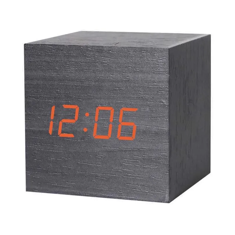 new voice-activated electronic digital alarm clock creative led lazy wooden clock date temperature clock small cube art clock