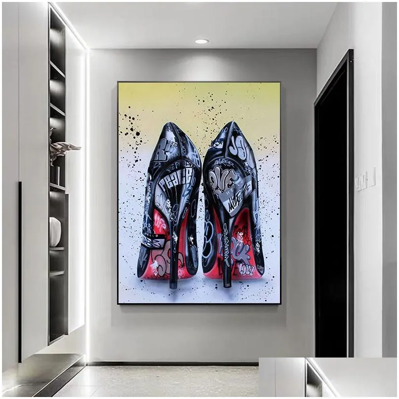 Paintings Modern Iti Art High Heel Shoes Posters And Prints Canvas Wall Pictures For Living Room Home Decor Cuadros No Frame Drop De Dh8Ac