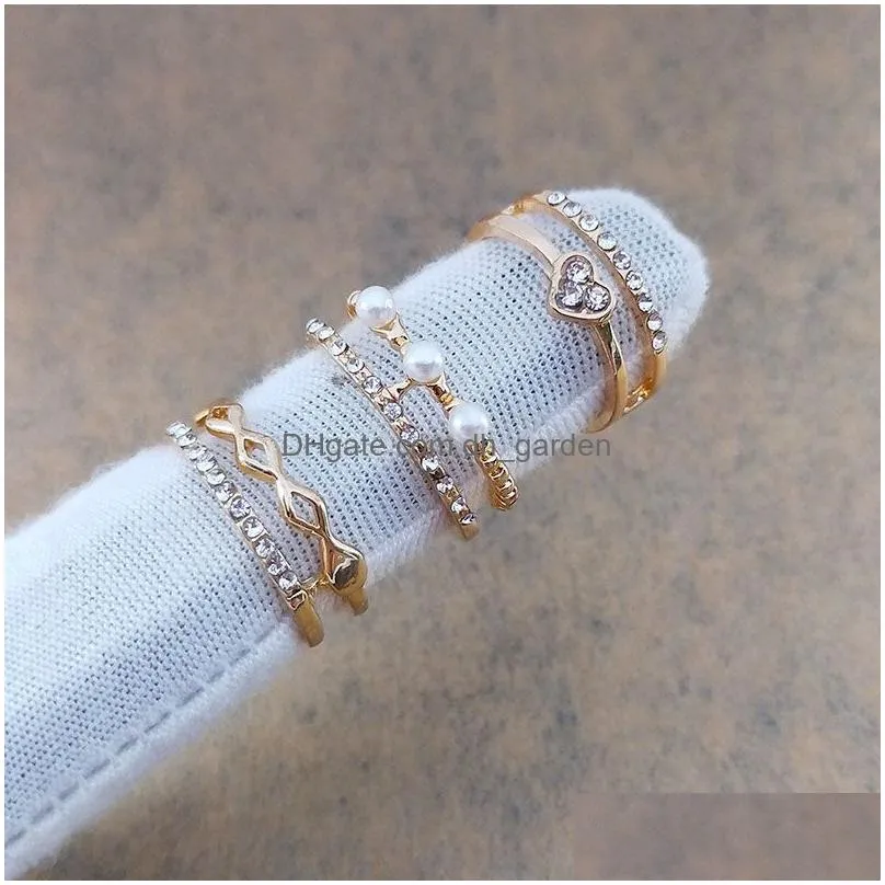 Band Rings Diamond Crystal Gold Sier Women Fashion Jewelry Zircon Sweet Retro Elegant Flower Ring Gift Open Adjustable Size Dhgarden Dhy3M