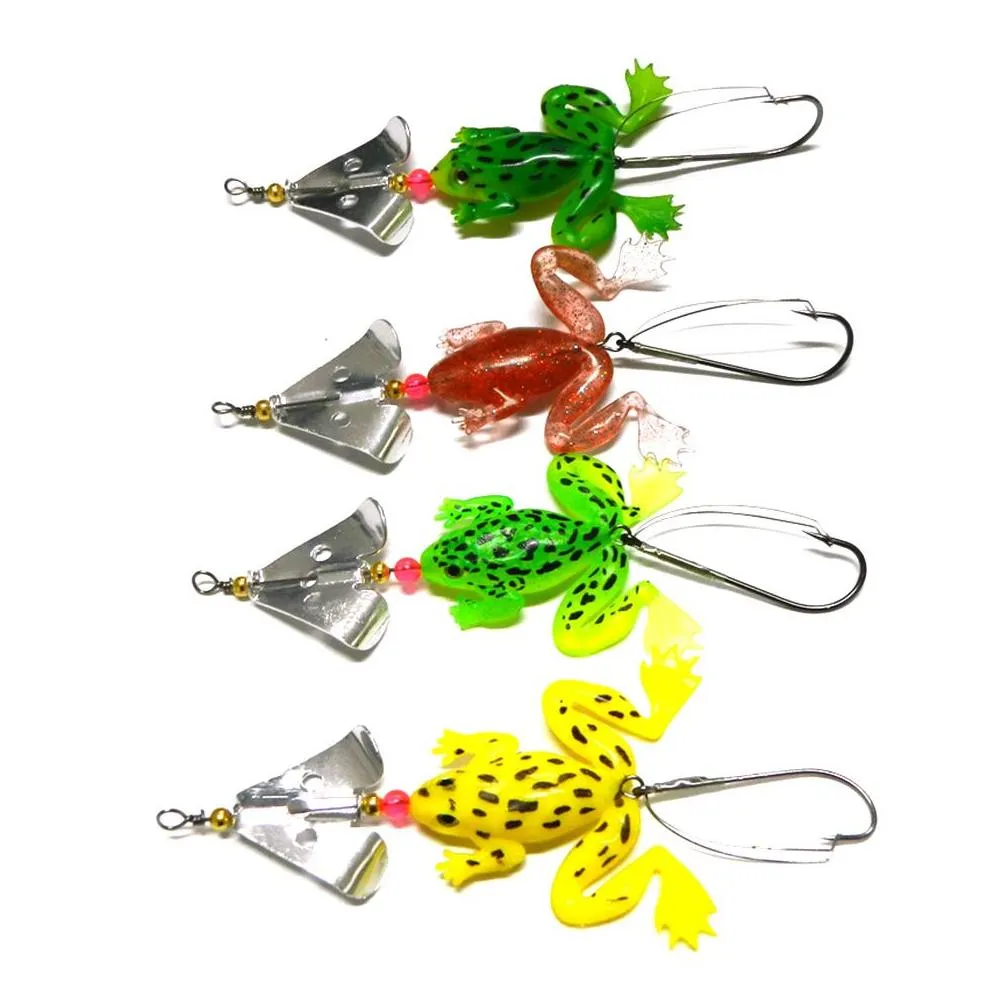 50pcs Soft Rubber Frog Fishing Lure Bass CrankBait 3D Eye Simulation Frog Spinner Spoon Bait 6.2g Fishing Tackle Accessories