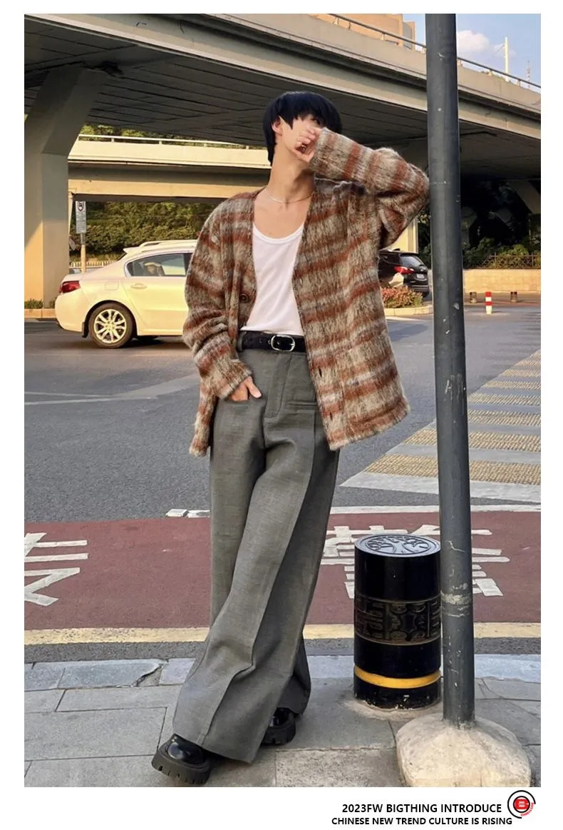 Luxury Brand Our Legacy Brown Plaid Mohair Cardigan Blended Knit Sweater Jacket Knitted Solid Color Wool Pullover Sweater