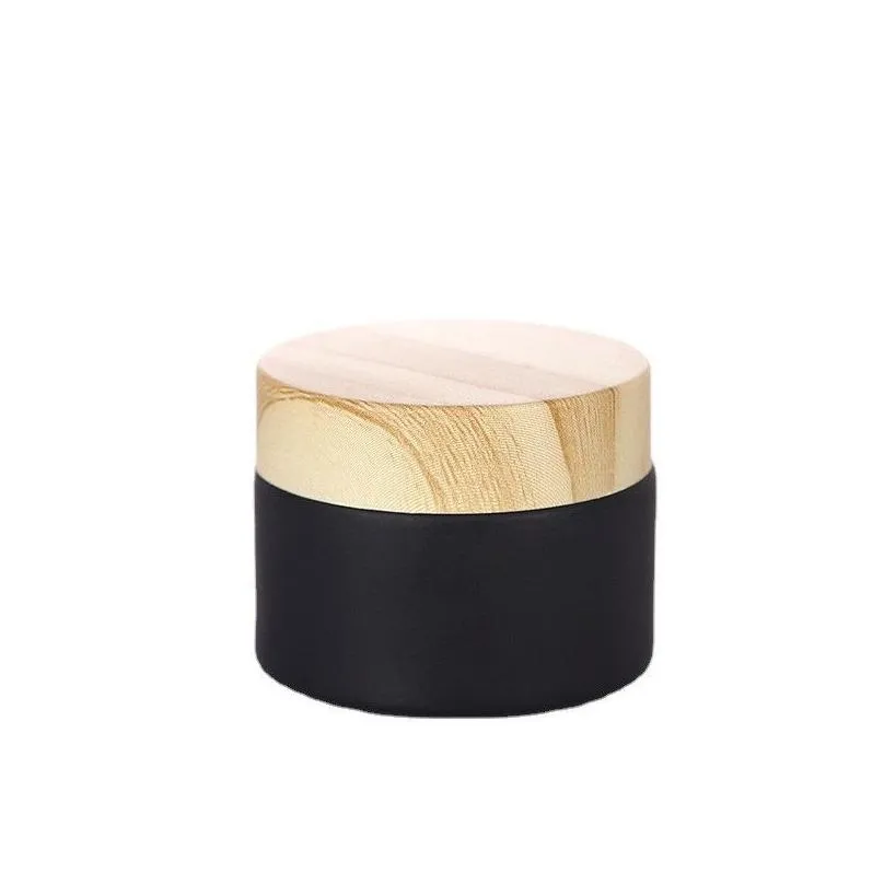 Packing Bottles Wholesale Mini 5G-50G Black Frosted Glass Jar Cream Round Cosmetic Jars Hand Face Bottle With Wood Grain Er Drop Deliv Dh0Zc