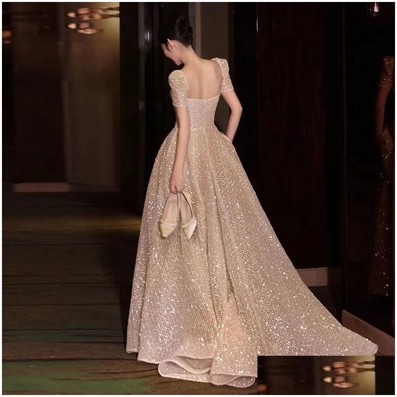 A-Line Wedding Dresses 2024 Luxury Princess Plus Size Fl Lace Shiny Gown Short Sleeves Square Neck Bridal Gowns Floor Length A Line Ar Ot0Mu