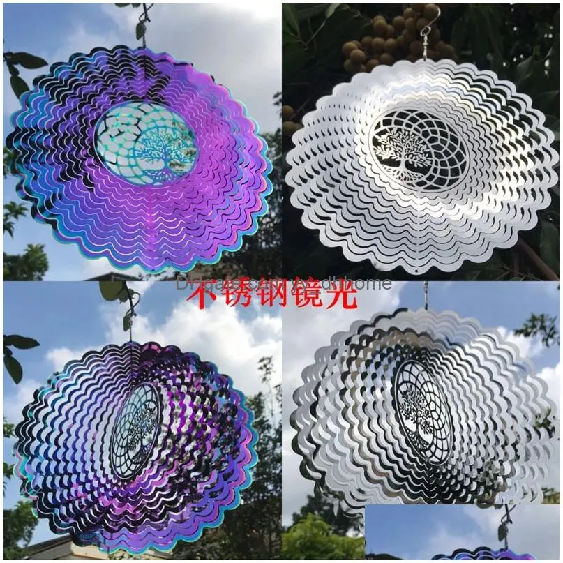 chimes tree of life wind spinner catcher 3d rotating pendant flowinglight effect mirror reflection design garden outdoor hanging decor