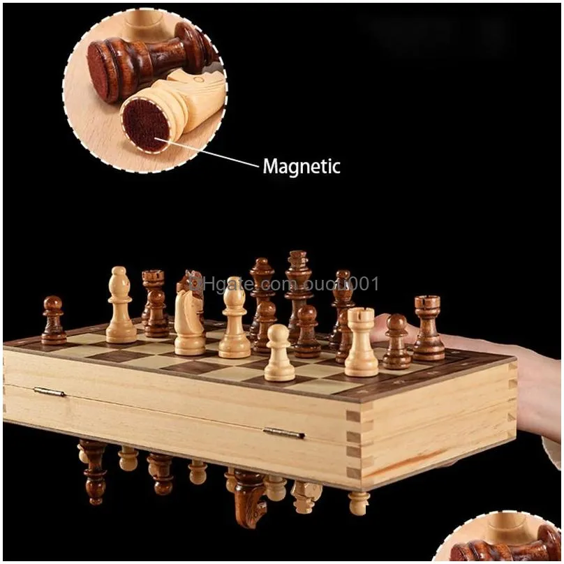Chess Games Set - Magnetic Foldable Portable Solid Wood Board Educational For Students And Kids Christmas Gift Drop Delivery Dhfi8