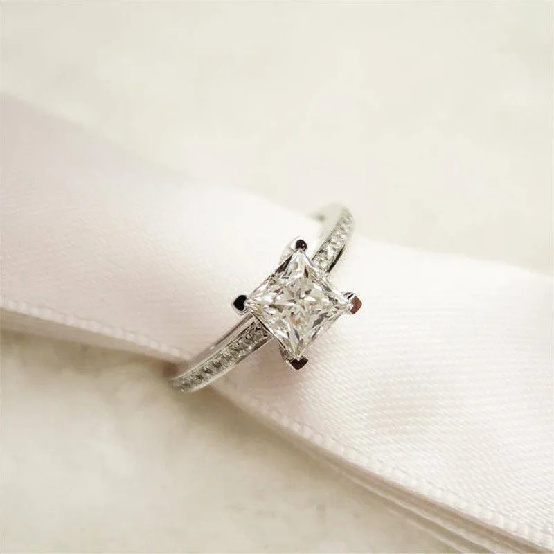 Princess cut 0.6ct Lab Diamond Ring Real 925 sterling silver Engagement Wedding band Rings for Women Bridal Charm Party Jewelry