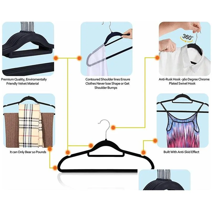 Hooks & Rails Wholesale Veet Hangers Non Slip And Heavy Duty Suit 45Cm With Tie Bar 360ﾰ Swivel Sturdy To Hold Jumper Plovers Jackets Dhqxo