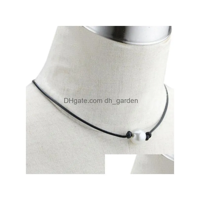 Pendant Necklaces Women Single Pearl Leather Choker Necklace On Genuine Black Cord Jewlerry For Ing Drop Delivery Jewelry Pen Dhgarden Dh6W3
