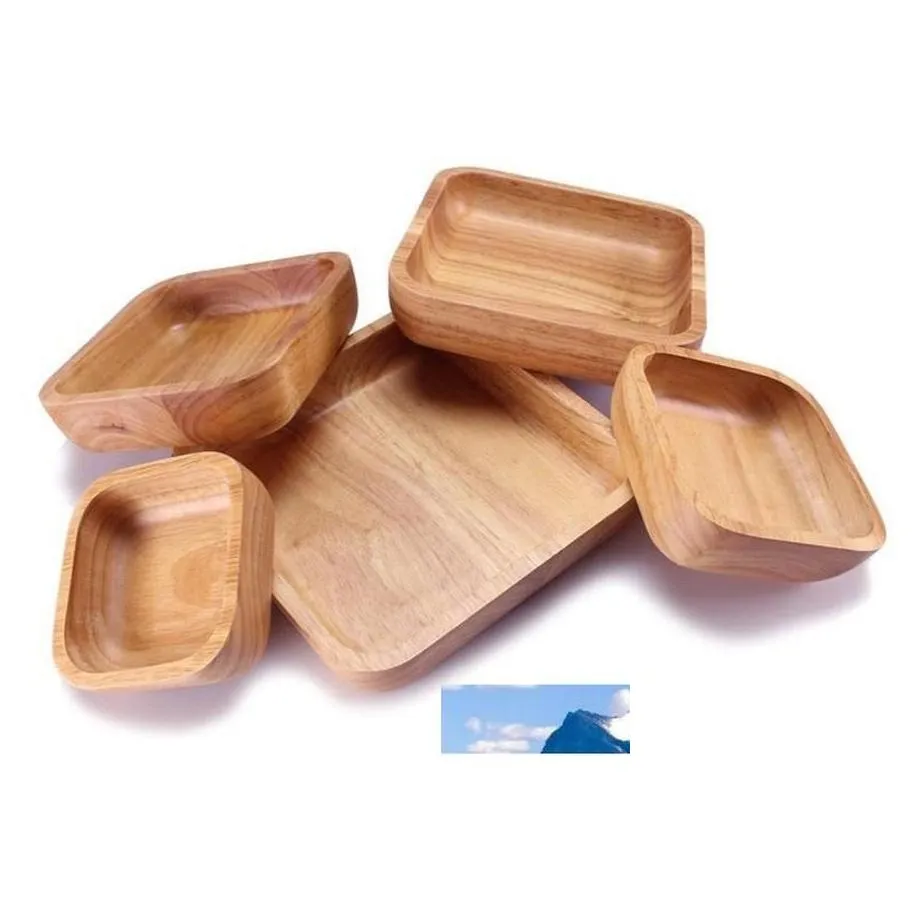 Brown Square Natural Wooden Bowl Durable Thicken Salad Bowls Fruit Meal Bread Salad Tableware For Home Kitchen 38xy CB1781598