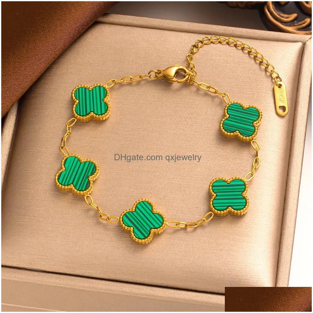 Chain Gold Plated Clover Lucky Bracelet For Women White/Black/Red/Green Bracelets Cute Link Jewelry Gifts Trendy Teen Drop Delivery Dhqef