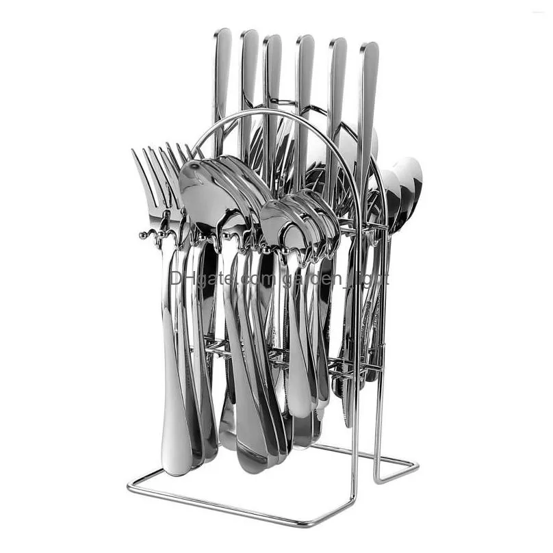 dinnerware sets stainless steel tableware 24 piece knife fork spoon set rack gold cutlery and