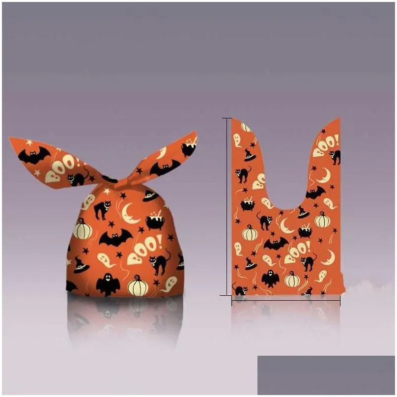 wholesale new happy halloween candy gift bag cute rabbit ear handbag biscuits snack baking packaging bags halloween party decoration