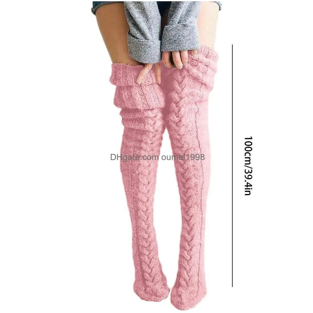 Socks & Hosiery Women Thigh High Long Woolen Knit Warm Thick Tall Boots Stockings Leg Warmers For Girls Winter Pile Drop Delivery App Dh5Gs