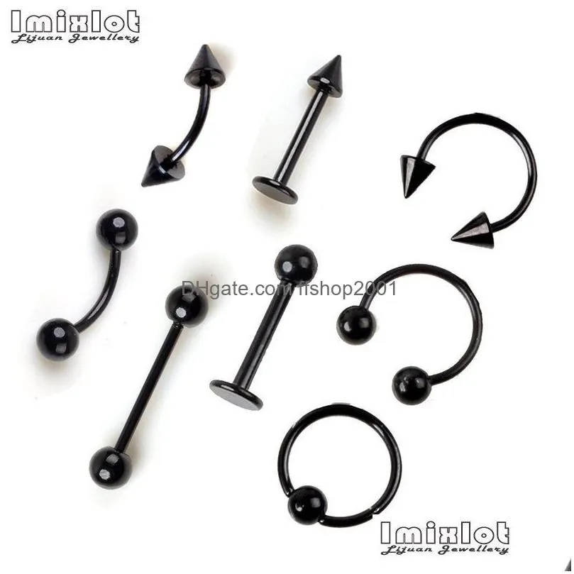 labret lip piercing jewelry 95pcs mix body lot stainless steel nose ear belly tongue ring captive bead eyebrow bar 230614