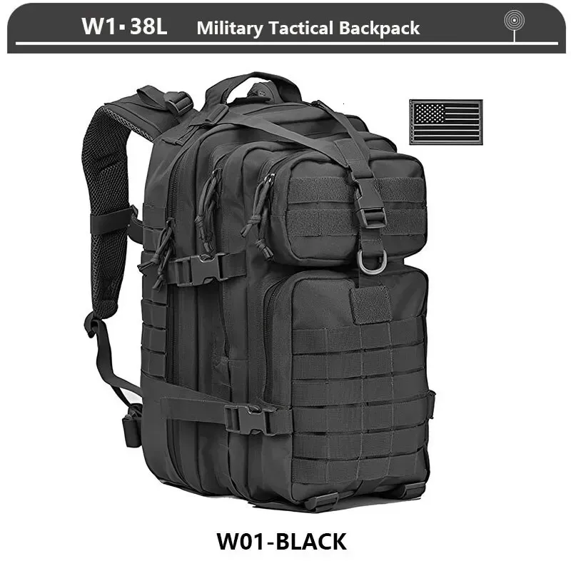Outdoor Bags Military Tactical Backpack 3 Day Assault Pack Army Molle Bag 38/45L Large Outdoor Waterproof Hiking Camping Travel 600D Rucksack