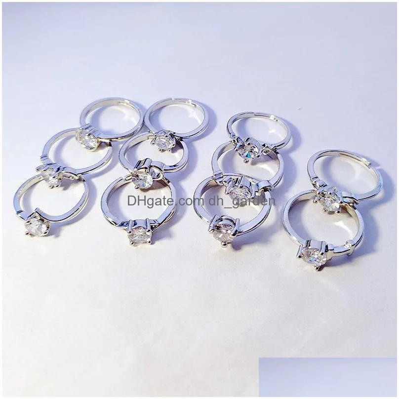 Band Rings Diamond Crystal Gold Sier Women Fashion Jewelry Zircon Sweet French Elegant Flower Ring Gift Open Adjustable Size Dhgarden Dhzvb