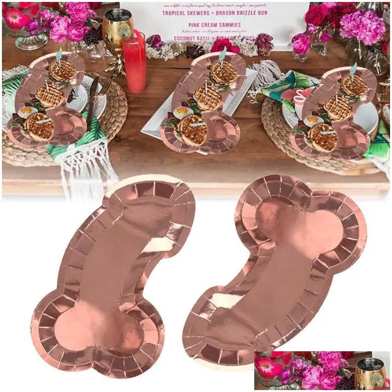 new 8pcs rose gold penis paper plate bachelorette party supplies bride to be hen night party decoration food tray bridal shower gift